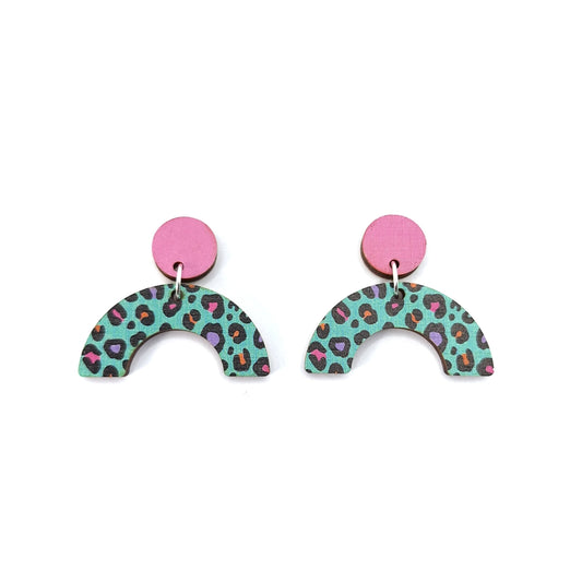 Turquoise Leopard Print Mini Statement Earrings