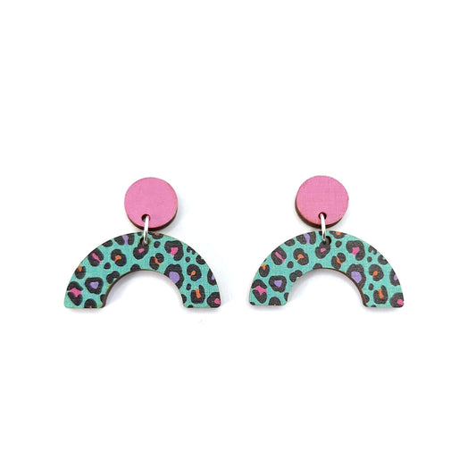 Slight Seconds Turquoise Leopard Print Mini Statement Earrings