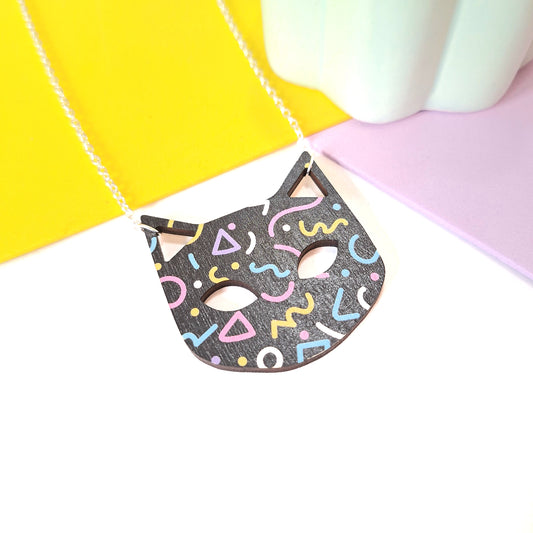 90s Pattern Cat Statement Necklace Black