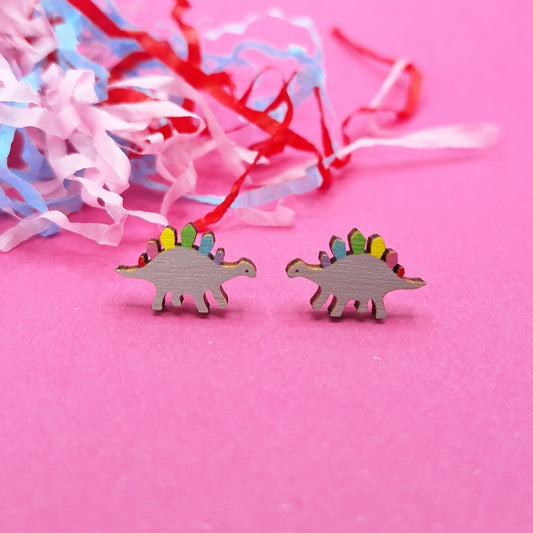 Stegosaurus Stud Earrings Rainbow