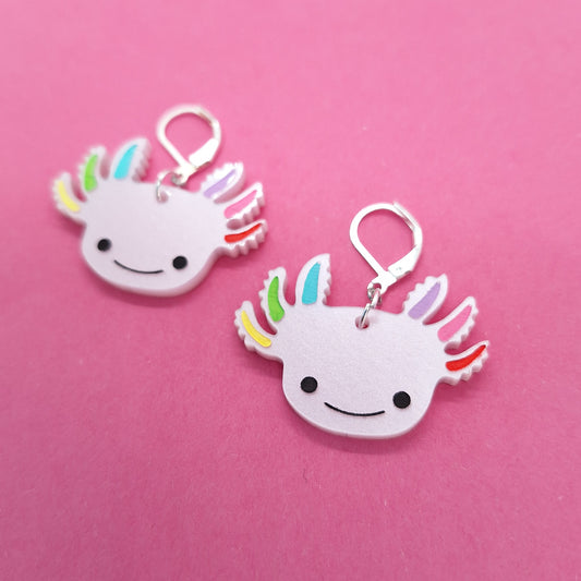 Rainbow Axolotl Statement Earrings