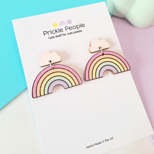 Rainbow Statement Earrings Pink and Blue